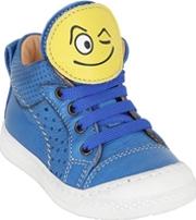 Smiley Patches Metallic Leather Sneakers 