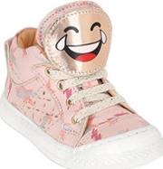 Smiley Patches Printed Leather Sneakers 