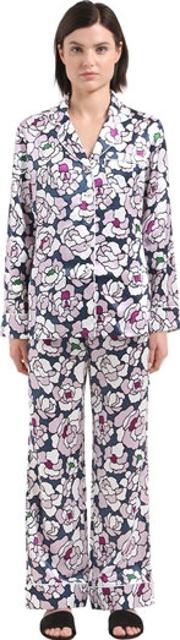 Lila Floral Print Silk Satin Pajama Set 