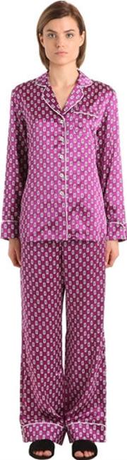 Lila Print Silk Satin Pajama Set 