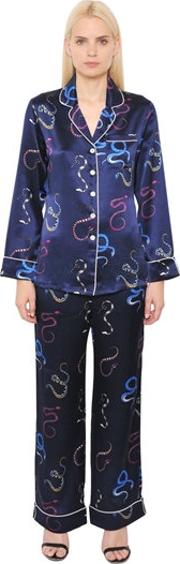 Snake Printed Silk Satin Pajama Set 