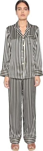 Striped Print Silk Satin Pajama Set 