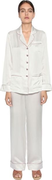 Swarovski Button Silk Satin Pajama Set 