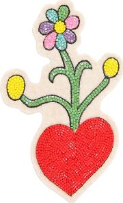 Heart & Flowers Beaded Pin 