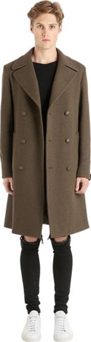 Military Double Breasted Wool Blend Coat 