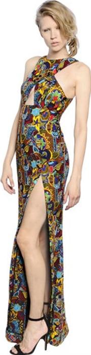 Embellished Chiffon Dress With Cutout 