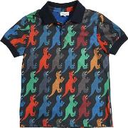 Dinosaurs Print Cotton Pique Polo Shirt 