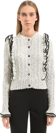 Ruffled Tweed Yarn Cable Knit Cardigan 