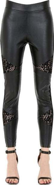 Faux Leather Leggings W Lace Inserts 