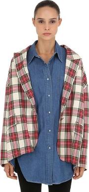 Layered Plaid Jacket & Denim Shirt 