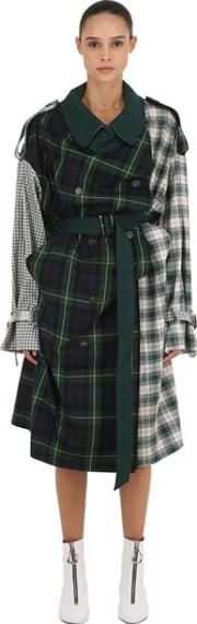 Patchwork Plaid Canvas Trench Coat 