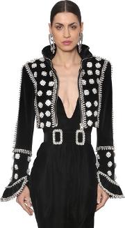 Crystal Embellished Velvet Bolero Jacket 
