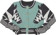 Zebra Intarsia Wool Blend Knit Cardigan 