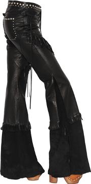 Fringed Nappa & Suede Flared Pants 