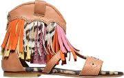 Nappa Leather Bootie Sandals W Fringes 