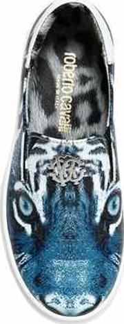 Tiger Nappa Leather Slip On Sneakers 