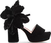 90mm Flower Embellished Velvet Sandals 