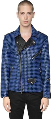Bicolor Woven Nappa Leather Jacket 