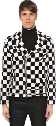 Checkerboard Velvet Biker Jacket 
