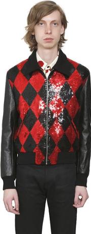 Sequined Wool & Leather Teddy Jacket 