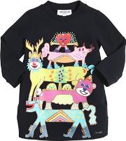 Animals Printed Cotton Sweatshirt Dress 