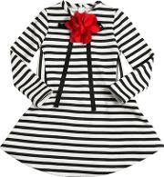 Stripes Cotton Dress W Flower & Bow Pin 