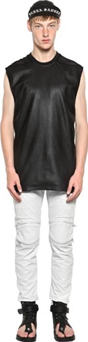 Nappa Leather & Cotton Mesh T Shirt 