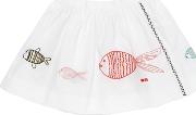 Embroidered Fish Cotton Poplin Skirt 