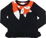 Fox Intarsia Wool Blend Knit Sweater 