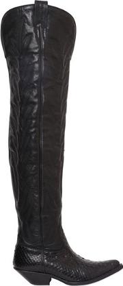 40mm Python & Leather Tall Cowboy Boots 