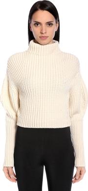 Puff Sleeve Stretch Wool Sweater 