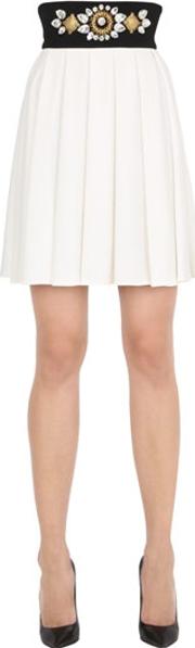 Embellished Pleated Crepe Skirt 