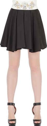 Embellished Pleated Crepe Skirt 
