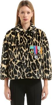Embellished Leopard Faux Fur Jacket 