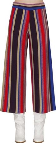 Striped Lurex Wool Blend Wide Leg Pants 