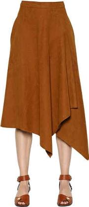 Asymmetric Faux Suede Midi Skirt 