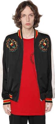 Embroidered Techno Satin Bomber Jacket 