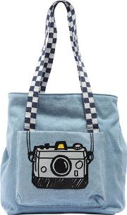 Camera Printed Denim Tote Bag 