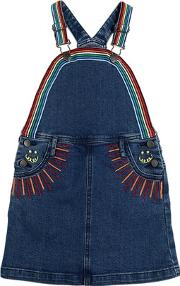 Embroidered Stretch Denim Overall Dress 