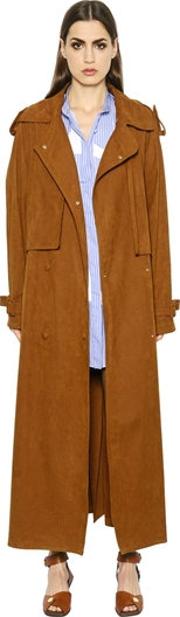 Oversized Faux Suede Long Trench Coat 