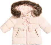Hooded Nylon Puffer Jacket W Faux Fur 