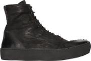 High Top Laced Washed Leather Sneakers 