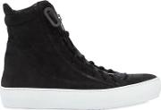 Zip Up Waxed Leather High Top Sneakers 