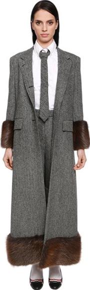 Herringbone Tweed Coat W Beaver Fur 
