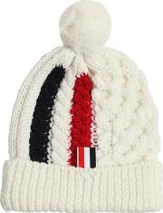 Merino Wool Cable Knit Hat W Pompom 