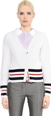 Striped Cashmere Cable Knit Cardigan 