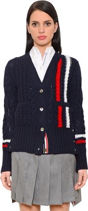 Striped Wool Cable Knit Cardigan 