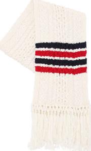 Wool Cable Knit Scarf W Stripes 