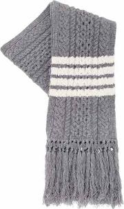 Wool Cable Knit Scarf W Stripes 