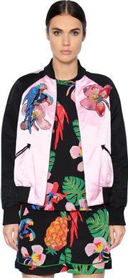 Embroidered Silk Duchesse Bomber Jacket